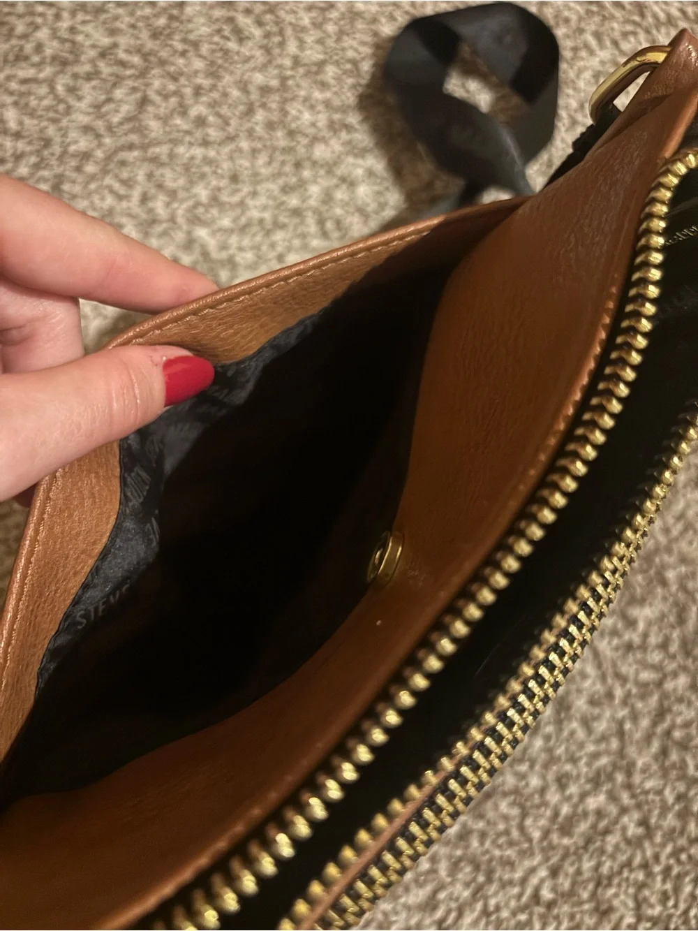 Steve Madden Quilted Brown Crossbody with Floral Scarf Accent
